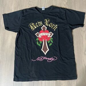 ED HARDY New York City Black Short Sleeve T Shirt X-L Rare